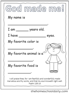 God Made Me Printables - The Homeschool Daily